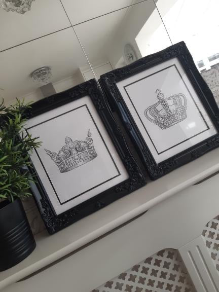 Load image into Gallery viewer, King &amp; Queen Crown Couple Black Set Of 2 Bedroom Prints by WinsterCreations™ Official Store

