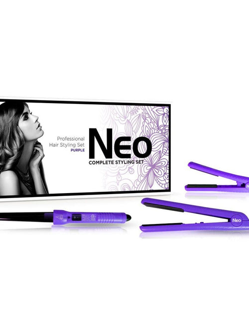 Load image into Gallery viewer, The Full Set - 1.25" Ceramic Flat Iron w/ 0.5" Mini Flat Iron &amp; 25-18mm Ceramic Curling Wand - Metallic Purple
