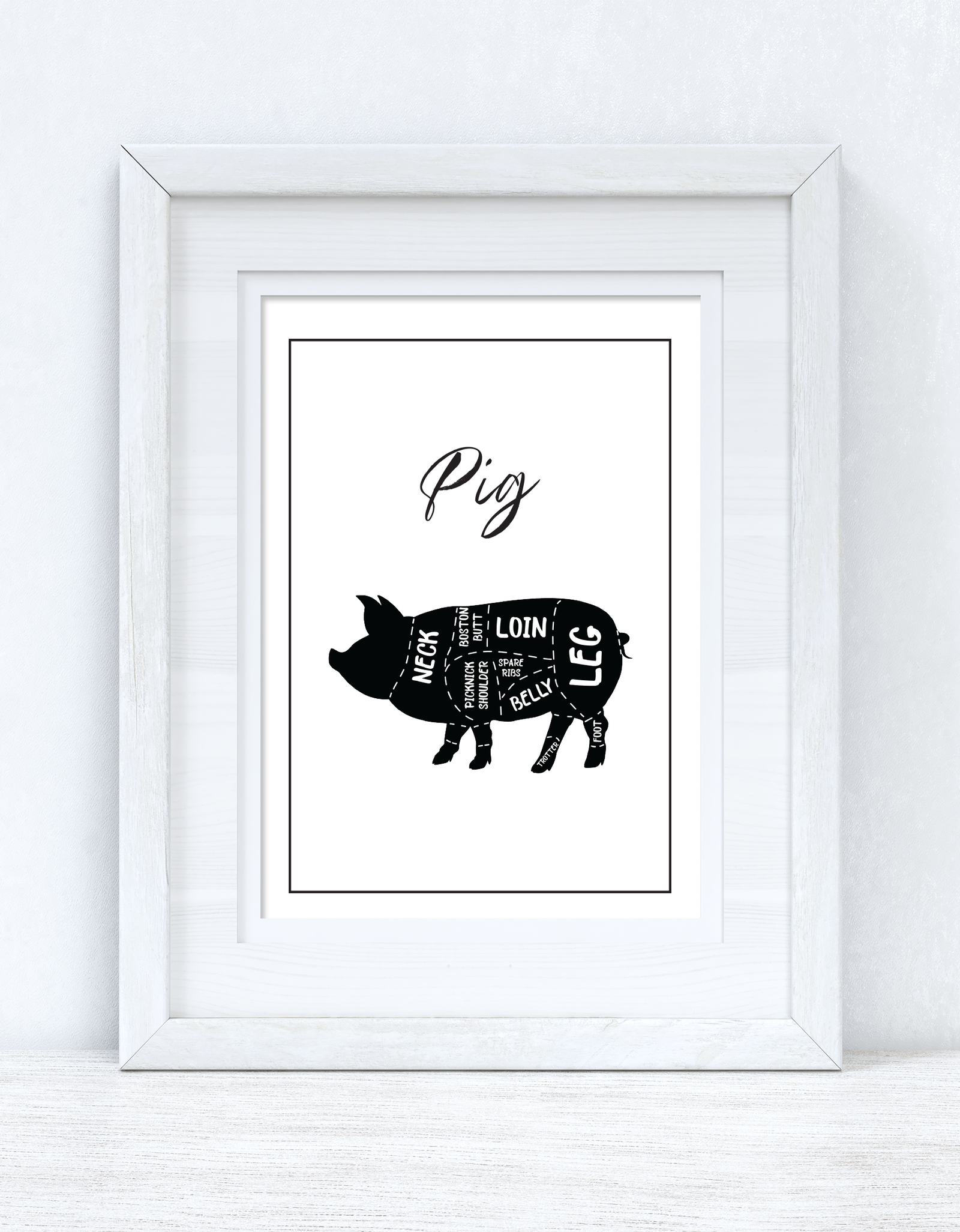 Pig Pork Cuts Simple Cool Kitchen Farmhouse Wall Decor Print by WinsterCreations™ Official Store