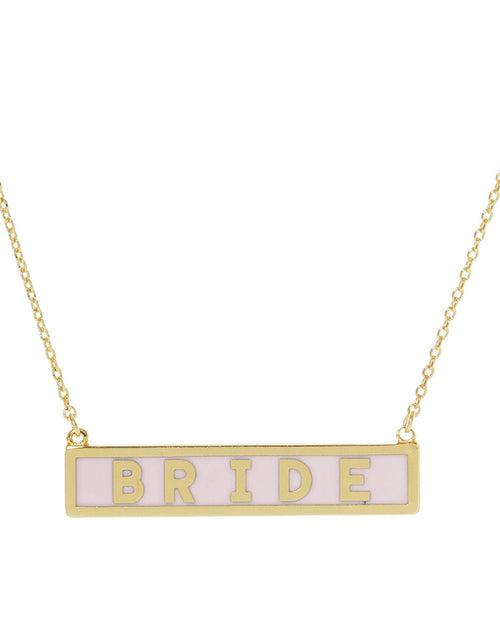 Load image into Gallery viewer, Bride Gold Dipped Enamel Rectangle Message Pendant Necklace by Madeline Love
