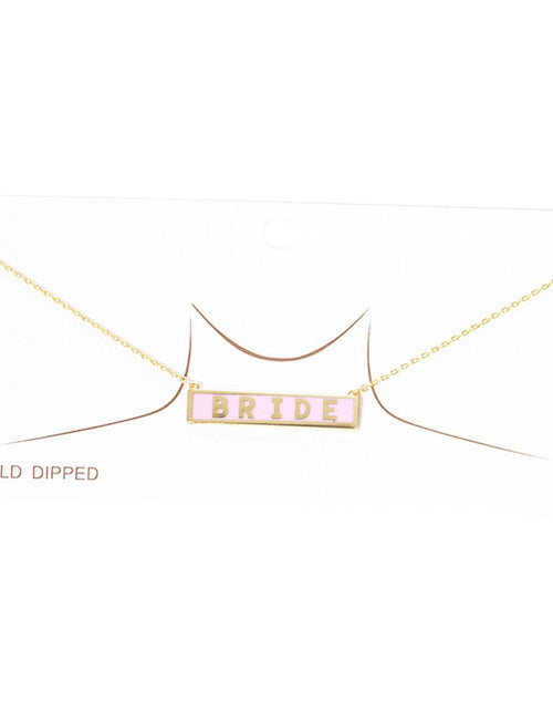 Load image into Gallery viewer, Bride Gold Dipped Enamel Rectangle Message Pendant Necklace by Madeline Love

