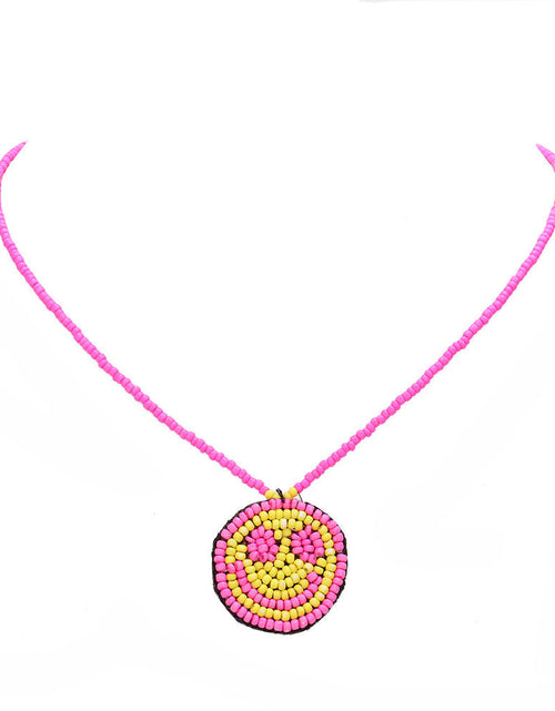 Load image into Gallery viewer, Felt Back Seed Beaded Smile Pendant Necklace by Madeline Love
