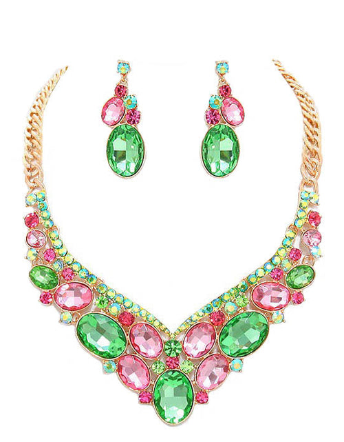 Load image into Gallery viewer, Oval Glass Crystal Evening Necklace by Madeline Love
