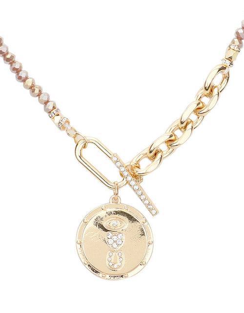 Load image into Gallery viewer, Rhinestone Evil Eye Heart Horseshoe Pendant Beaded Necklace by Madeline Love
