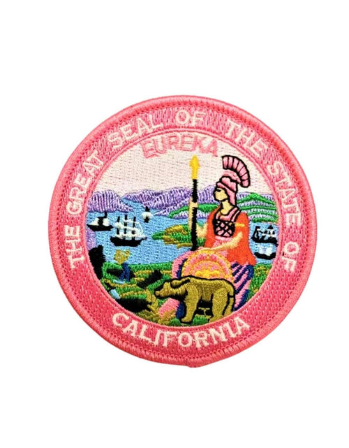 Load image into Gallery viewer, Pink Ribbon <br>Non-Custody<br> Calif State Seal Patch by Custom Pins &amp; Buckles
