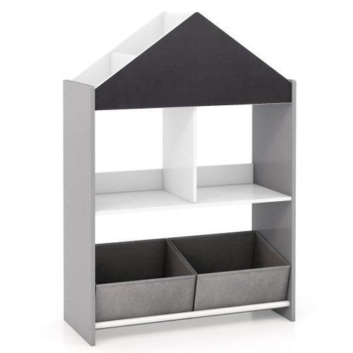 Load image into Gallery viewer, Playhouse Kids Bookshelf with Chalkboard and Whiteboard for 3-6 Years-Gray
