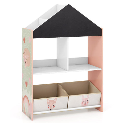 Load image into Gallery viewer, Playhouse Kids Bookshelf with Chalkboard and Whiteboard for 3-6 Years-Pink
