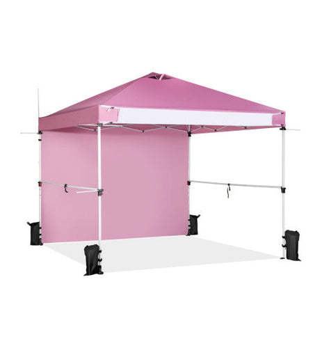 10 x 10 Feet Foldable Commercial Pop-up Canopy with Roller Bag and Banner Strip-Pink