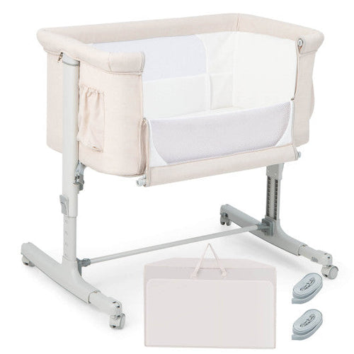 Load image into Gallery viewer, Portable Baby Bedside Bassinet with 5-level Adjustable Heights and Travel Bag-Beige
