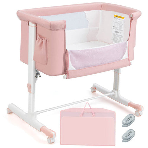 Load image into Gallery viewer, Portable Baby Bedside Bassinet with 5-level Adjustable Heights and Travel Bag-Pink

