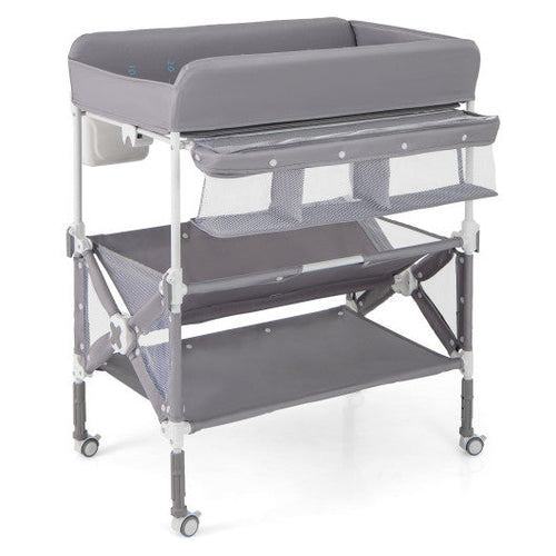 Load image into Gallery viewer, Portable Baby Changing Table with Wheels and Large Storage Rack-Gray
