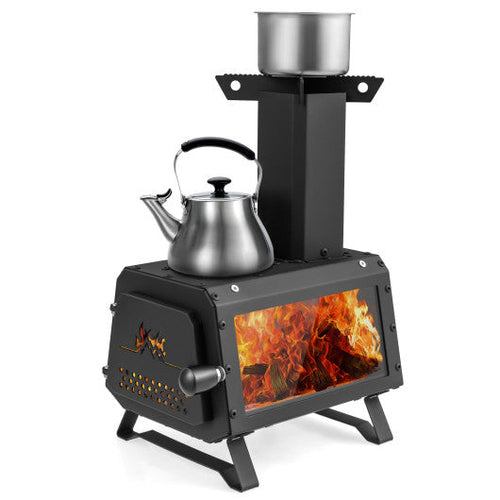 Load image into Gallery viewer, Patented Portable Wood Camping Burning Stove Heater Tabletop Fire Pit with 2 Cooking Positions
