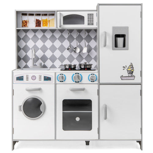 Load image into Gallery viewer, Pretend Play Kitchen for Kids Aged 3+ with Real Sounds and Lights-White
