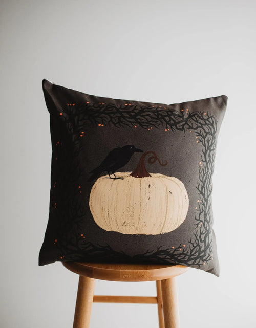 Load image into Gallery viewer, Primitive Dark Crow Pumpkin Pillow Cover |  Thanksgiving Décor | Farmhouse Pillows | Country Decor | Fall Throw Pillows | Cute Throw Pillows by UniikPillows
