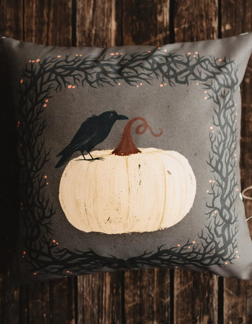 Load image into Gallery viewer, Primitive Dark Crow Pumpkin Pillow Cover |  Thanksgiving Décor | Farmhouse Pillows | Country Decor | Fall Throw Pillows | Cute Throw Pillows by UniikPillows
