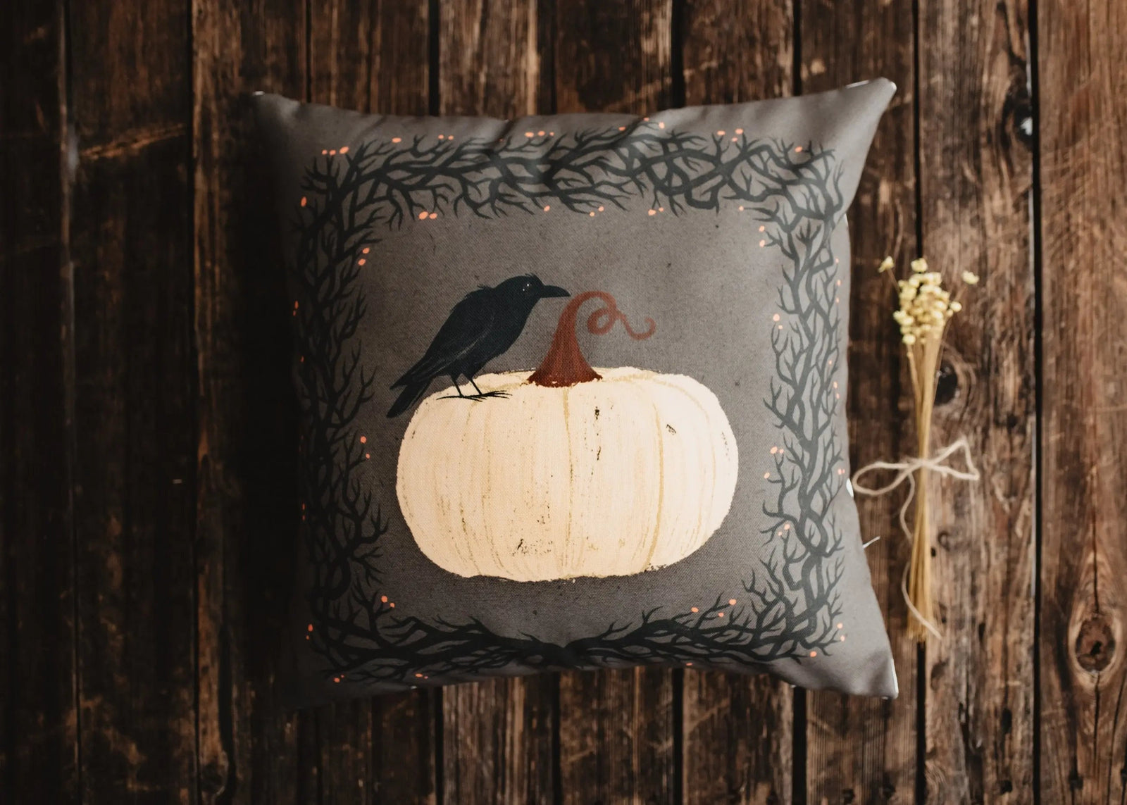 Primitive Dark Crow Pumpkin Pillow Cover |  Thanksgiving Décor | Farmhouse Pillows | Country Decor | Fall Throw Pillows | Cute Throw Pillows by UniikPillows