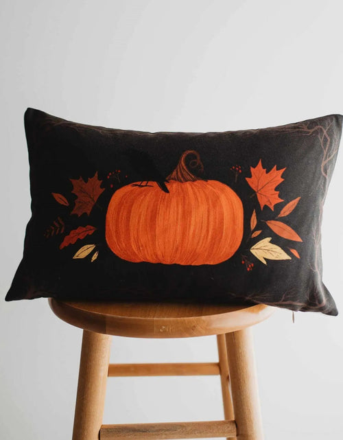 Load image into Gallery viewer, Primitive Dark Fall Pumpkin Lumbar Pillow Cover | 18x12 Thanksgiving Décor | Fall Decor | Room Decor | Decorative Pillows | Gift for her by UniikPillows
