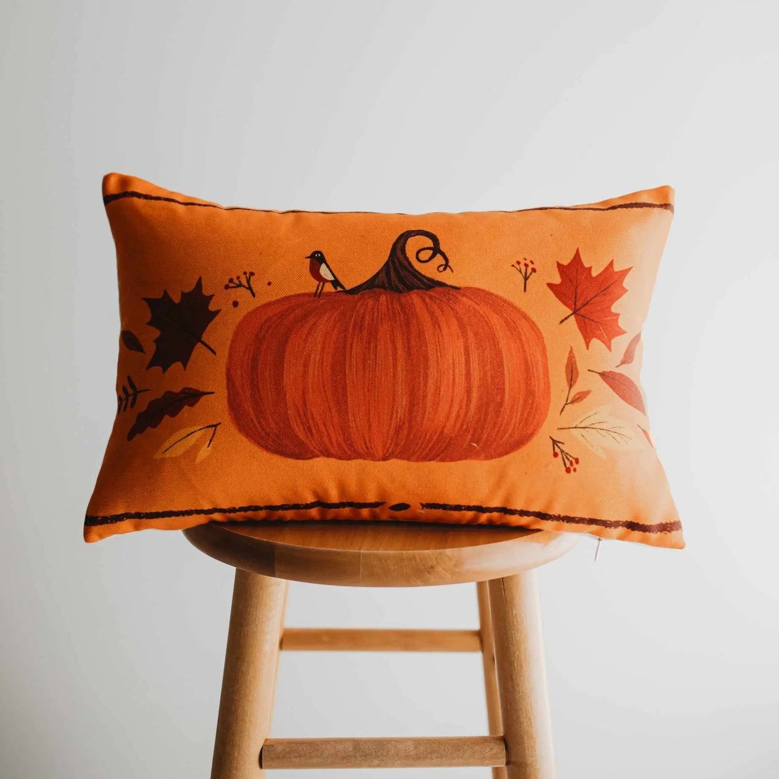 Primitive Orange Fall Pumpkin Lumbar Pillow Cover | 18x12 Thanksgiving Décor | Fall Decor | Room Decor | Decorative Pillows | Gift for her by UniikPillows