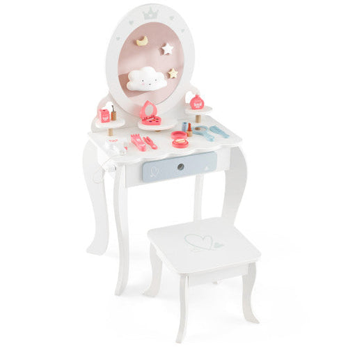 Load image into Gallery viewer, Kids 2-in-1 Princess Makeup Table and Chair Set with Removable Mirror-White
