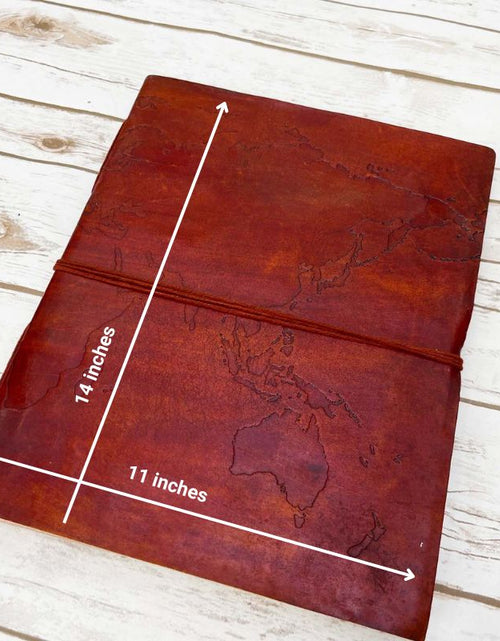 Load image into Gallery viewer, Extra Large World Map 14x11 Handmade Leather Journal by Soothi
