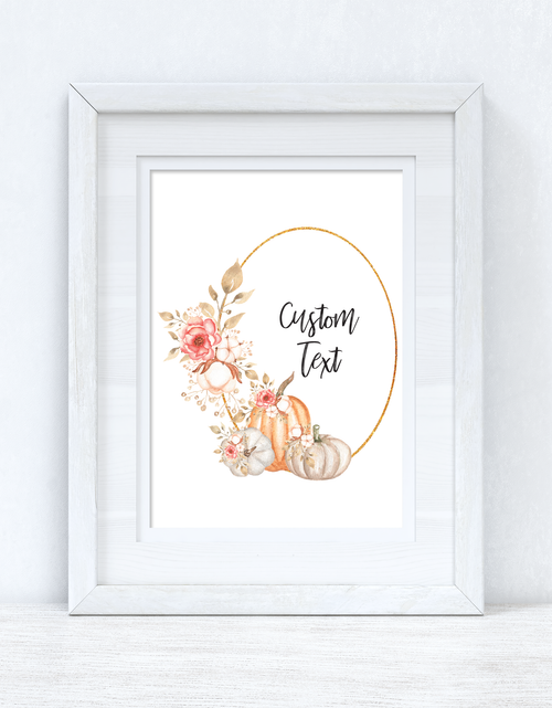 Load image into Gallery viewer, Pumpkin Floral Wreath Custom Wording Autumn Seasonal Wall Home Decor Print by WinsterCreations™ Official Store
