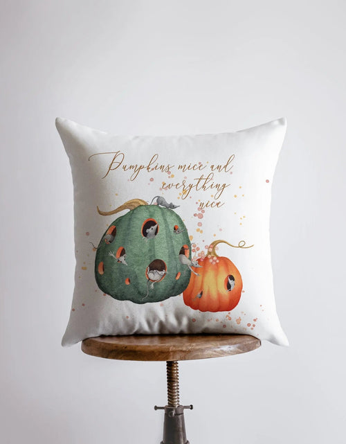 Load image into Gallery viewer, Pumpkins mice and everything nice Pillow Cover | Modern Farmhouse | Primitive Décor | Farmhouse Pillows | Country Decor | Fall Throw Pillows by UniikPillows
