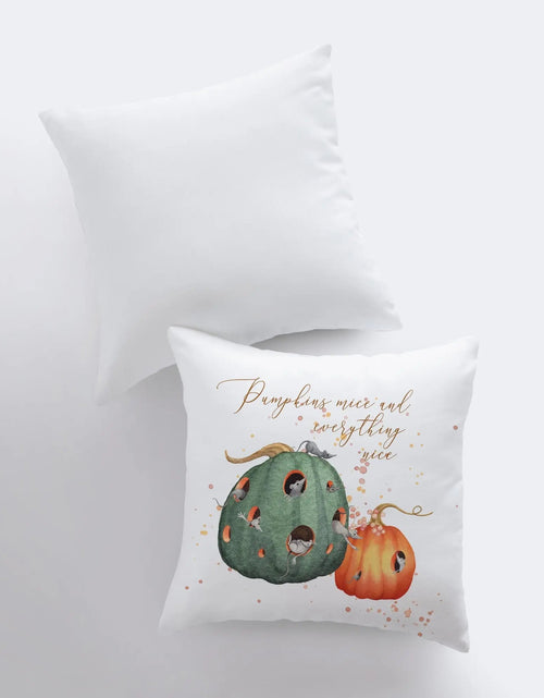 Load image into Gallery viewer, Pumpkins mice and everything nice Pillow Cover | Modern Farmhouse | Primitive Décor | Farmhouse Pillows | Country Decor | Fall Throw Pillows by UniikPillows
