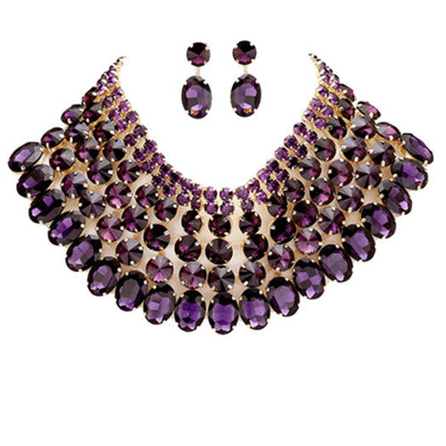 Load image into Gallery viewer, Crystal Glass Bib Statement Necklace Earring Set by Madeline Love
