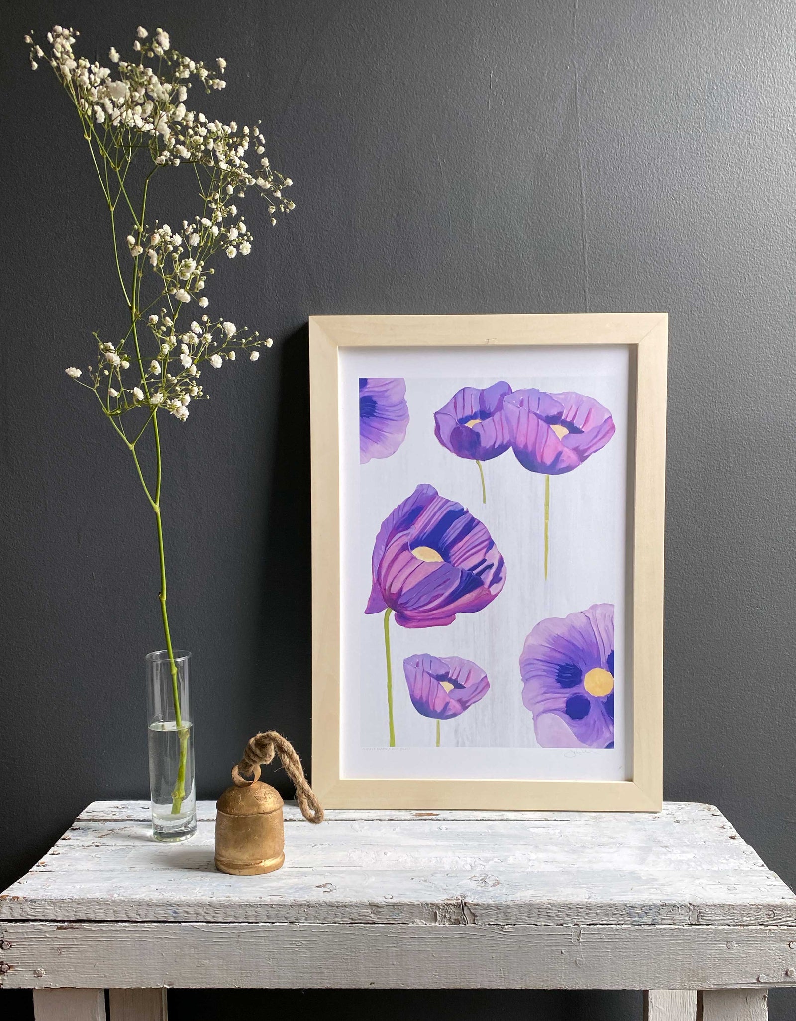 Art Print:  Purple Poppies on Snow by India & Purry