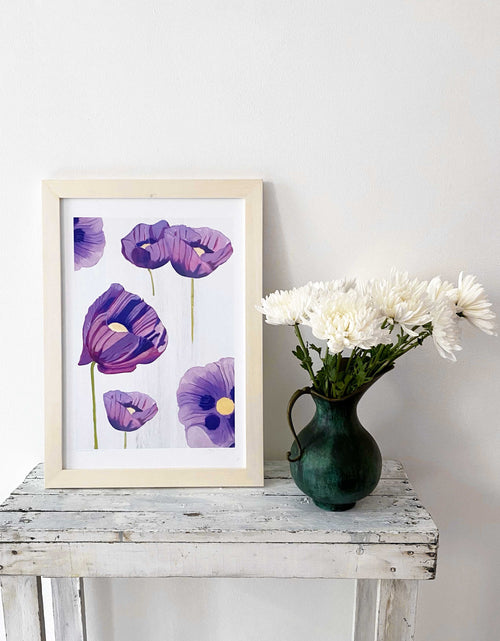 Load image into Gallery viewer, Art Print:  Purple Poppies on Snow by India &amp; Purry

