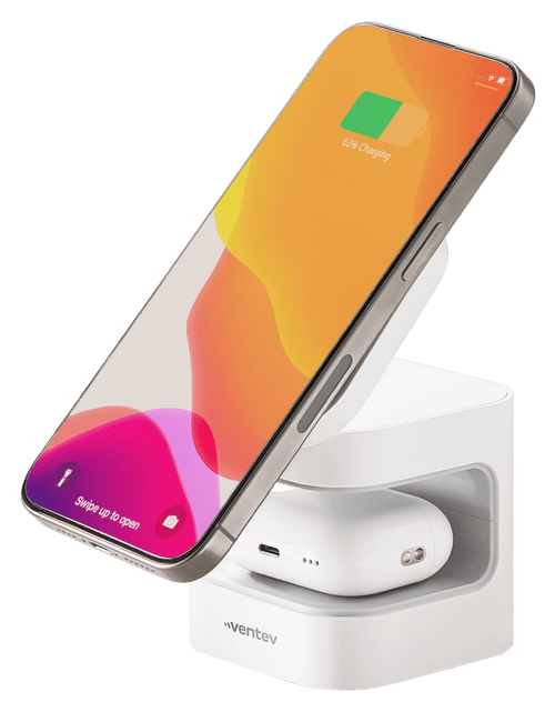 Load image into Gallery viewer, Ventev 15W Qi2 Wireless Charging Cube 2-in-1 White by Ventev
