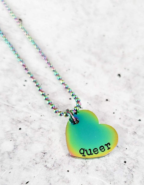 Load image into Gallery viewer, QUEER Rainbow Heart Necklace by Salt and Sparkle
