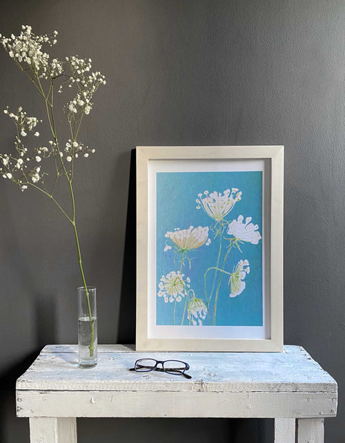 Load image into Gallery viewer, Art Print:  Queen Anne's Lace on Teal by India &amp; Purry
