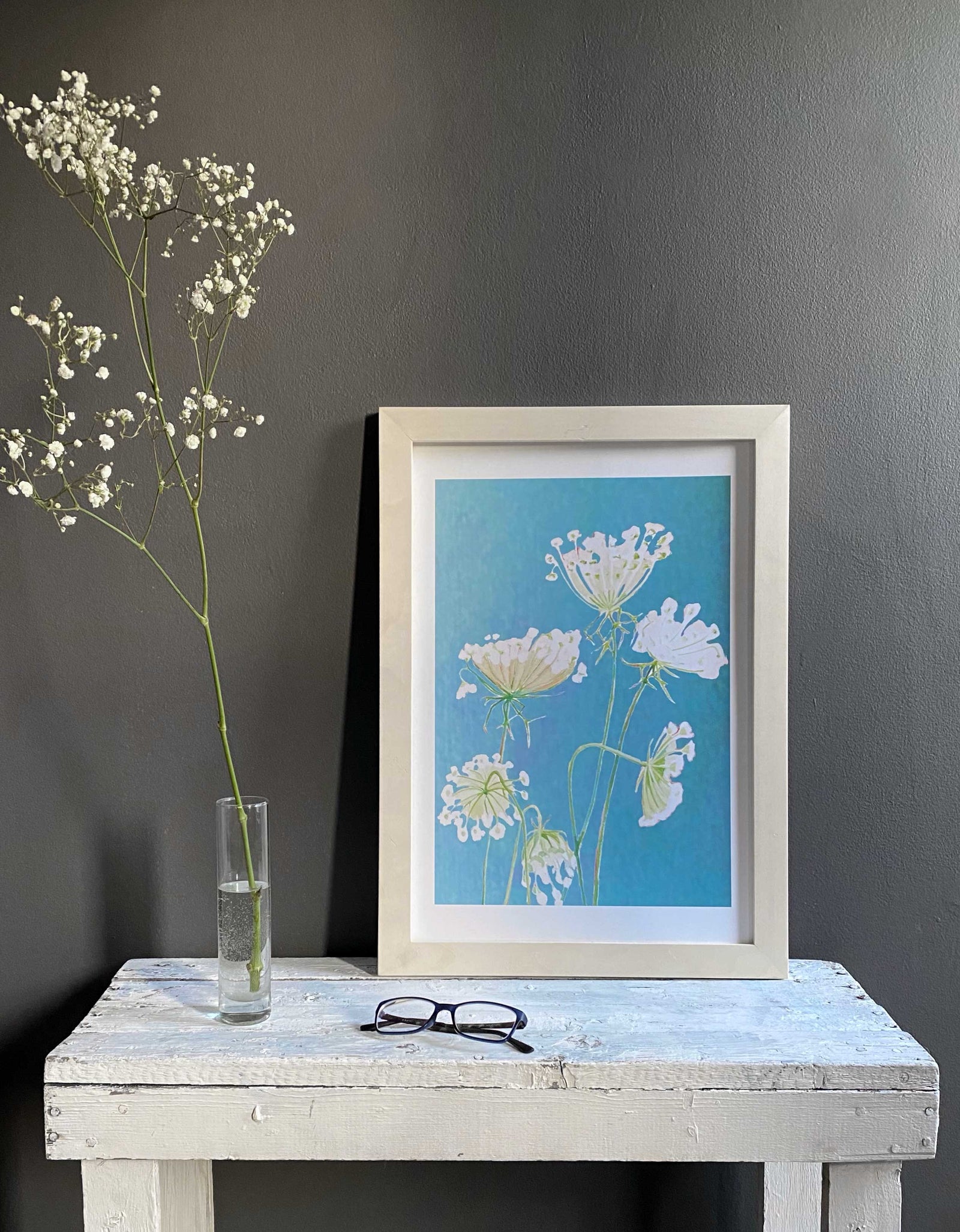 Art Print:  Queen Anne's Lace on Teal by India & Purry