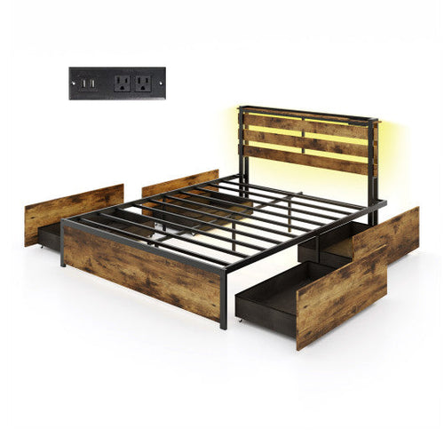 Load image into Gallery viewer, Full/Queen/Twin Size Bed Frame with Drawers LED Lights and USB Ports-Queen Size
