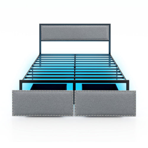 Load image into Gallery viewer, Full/Queen/Twin Size Bed Frame with LED Lights Drawer and Metal Slats-Queen Size
