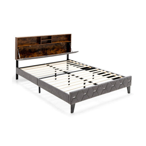 Load image into Gallery viewer, Full/Queen Size Upholstered Bed Frame with Storage Headboard-Queen Size
