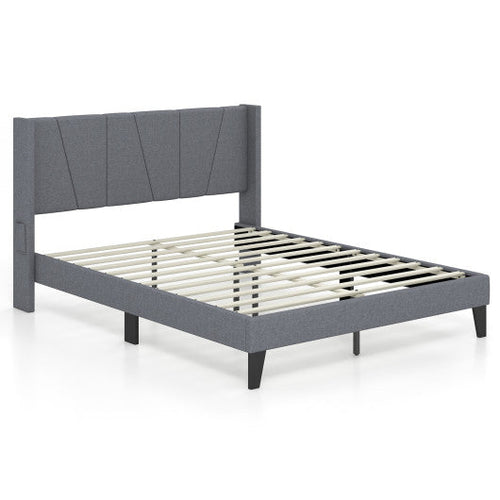 Load image into Gallery viewer, Full/Queen Size Bed Frame with Wingback Headboard and Wood Slat Support-Queen Size
