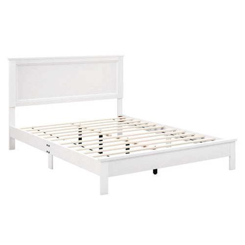 Load image into Gallery viewer, Queen Size Bed Frame Platform Slat High Headboard Bedroom with Rubber Wood Leg-White
