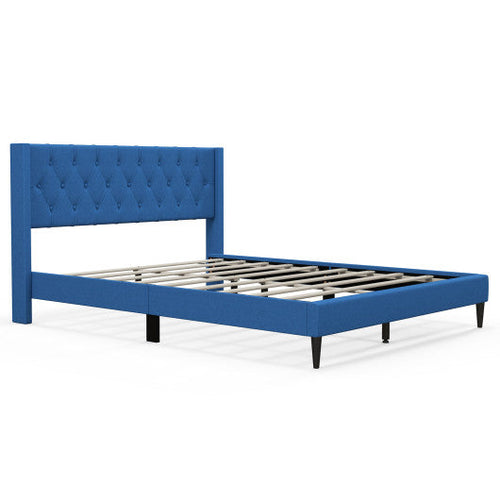 Load image into Gallery viewer, Queen Size Upholstered Platform Bed with Button Tufted Wingback Headboard-Blue
