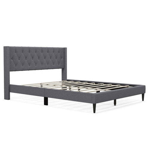 Load image into Gallery viewer, Queen Size Upholstered Platform Bed with Button Tufted Wingback Headboard-Gray
