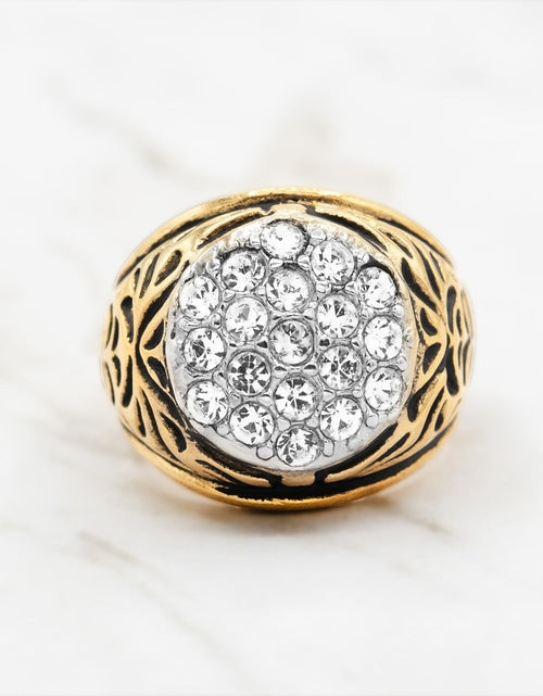 Load image into Gallery viewer, Vintage Men's Ring Clear Austrian Crystals 18k White or Yellow Gold Electroplated Made in USA by PVD Vintage Jewelry
