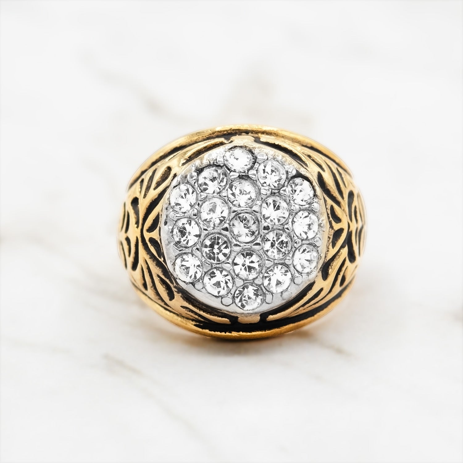 Vintage Men's Ring Clear Austrian Crystals 18k White or Yellow Gold Electroplated Made in USA by PVD Vintage Jewelry
