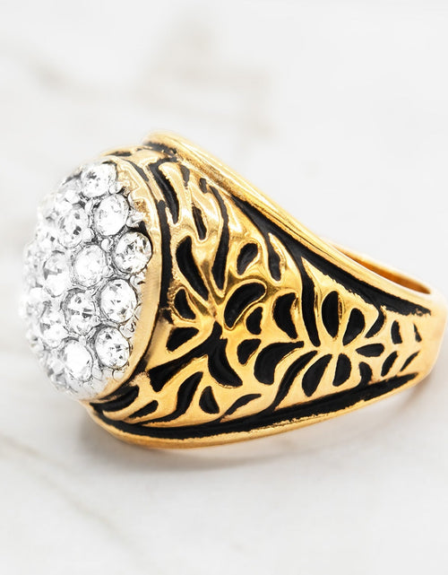 Load image into Gallery viewer, Vintage Men's Ring Clear Austrian Crystals 18k White or Yellow Gold Electroplated Made in USA by PVD Vintage Jewelry

