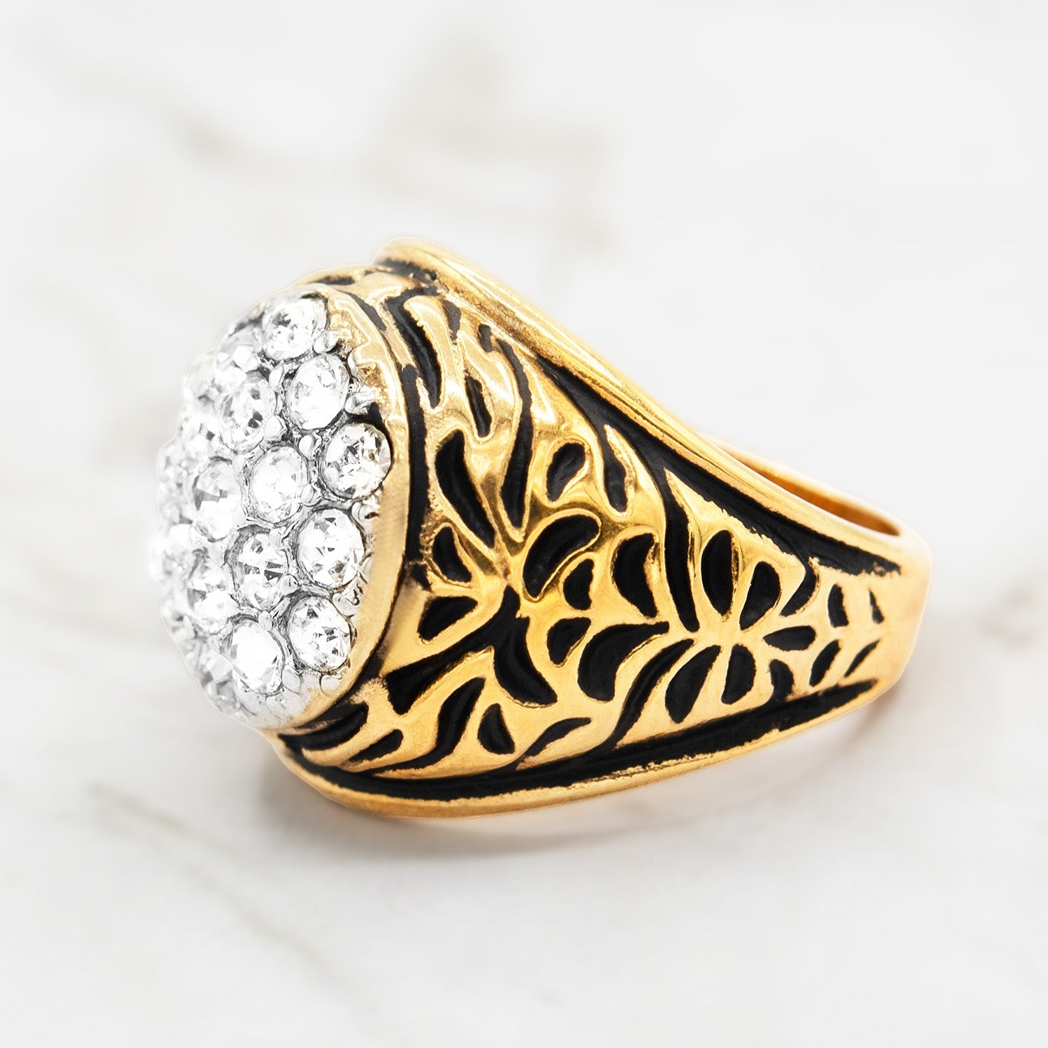 Vintage Men's Ring Clear Austrian Crystals 18k White or Yellow Gold Electroplated Made in USA by PVD Vintage Jewelry