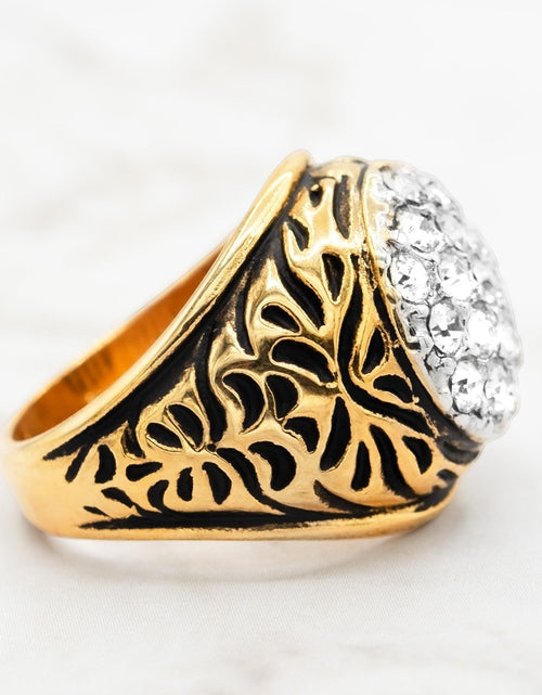 Load image into Gallery viewer, Vintage Men's Ring Clear Austrian Crystals 18k White or Yellow Gold Electroplated Made in USA by PVD Vintage Jewelry
