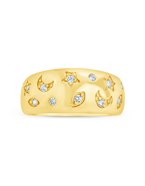 Load image into Gallery viewer, CZ Star and Crescent Bezel Dome Band Ring by Sterling Forever
