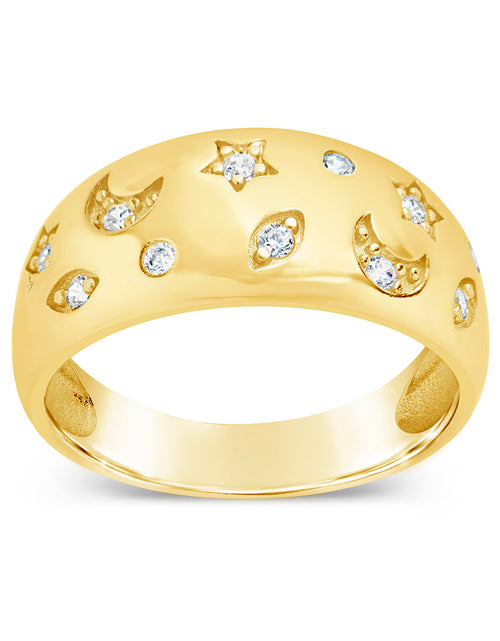Load image into Gallery viewer, CZ Star and Crescent Bezel Dome Band Ring by Sterling Forever
