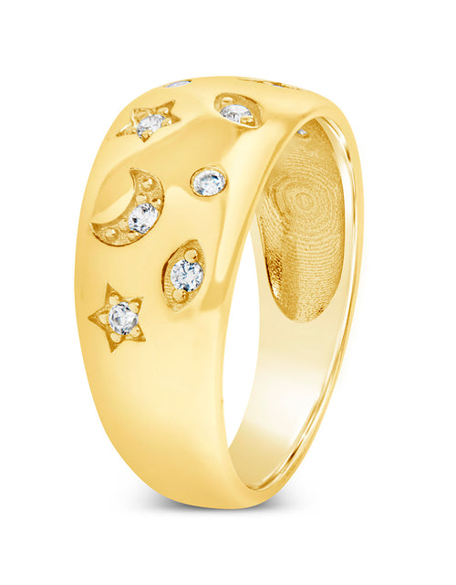Load image into Gallery viewer, CZ Star and Crescent Bezel Dome Band Ring by Sterling Forever
