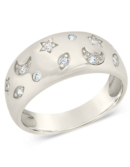 Load image into Gallery viewer, CZ Star and Crescent Bezel Dome Band Ring by Sterling Forever
